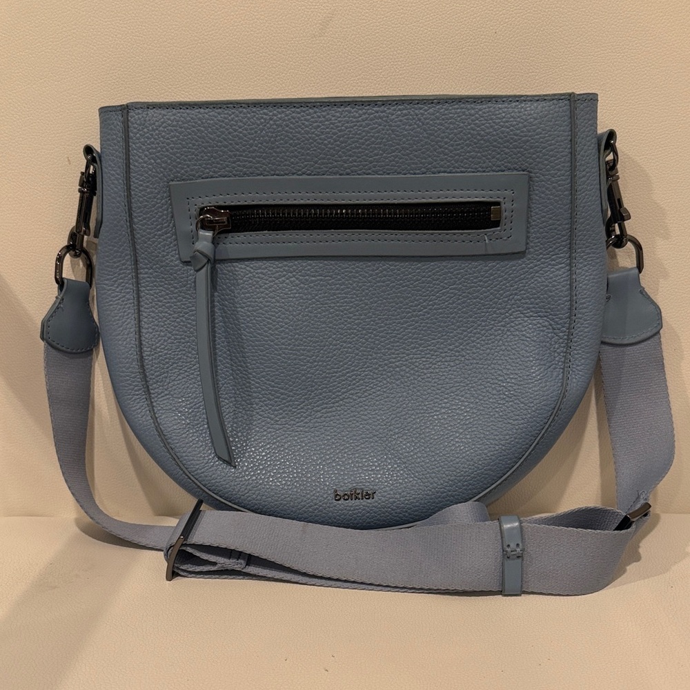Botkier Slate Blue Pebbled Leather Crossbody Bag with Gunmetal Hardware